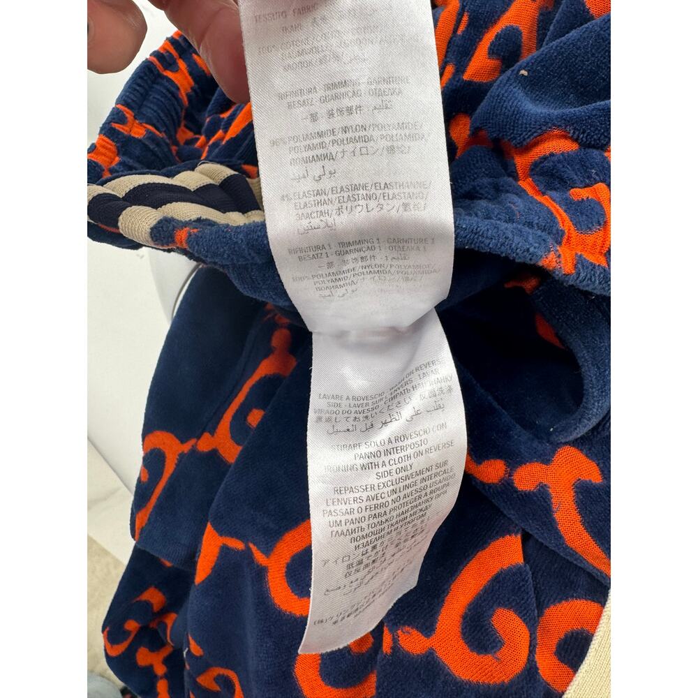Gucci GG Velour Jogger Pants Size L Navy Orange Monogram Waffle Knit Sweatpants - Picture 8 of 15